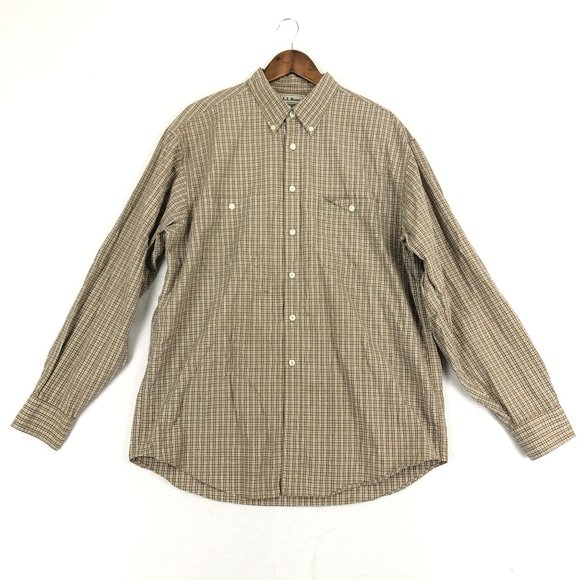 L.L. Bean Men's Size Large Brown Plaid Long Sleeve Collared Button-Down Shirt - Picture 1 of 8